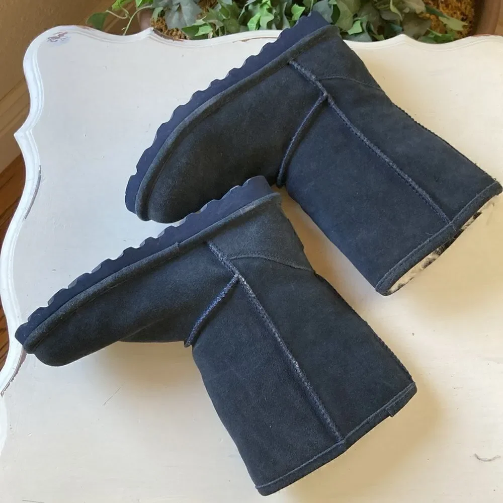 BearPaw Elle Short Blue Suede Pull On Women’s Boots Size 6